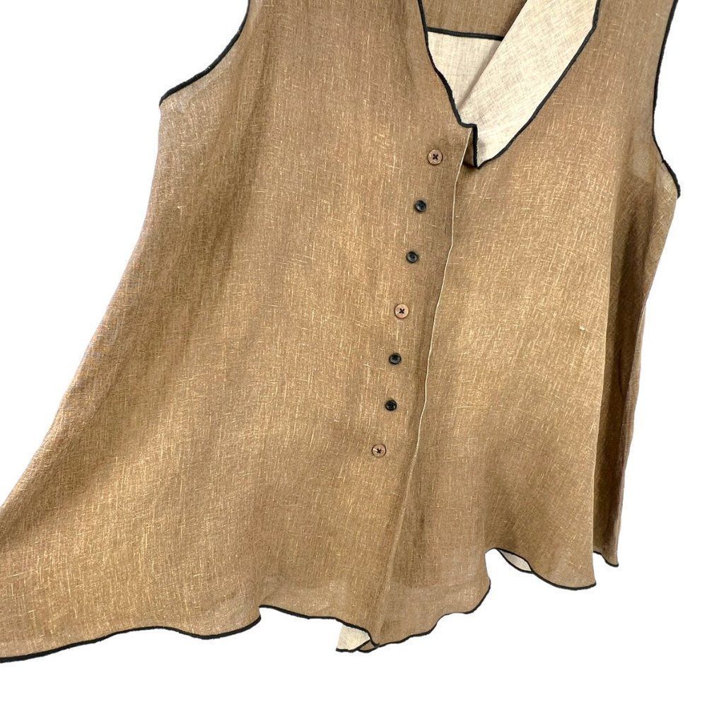 Sleeveless Linen-Blend Button Front Top in Tan - Picture 3 of 6